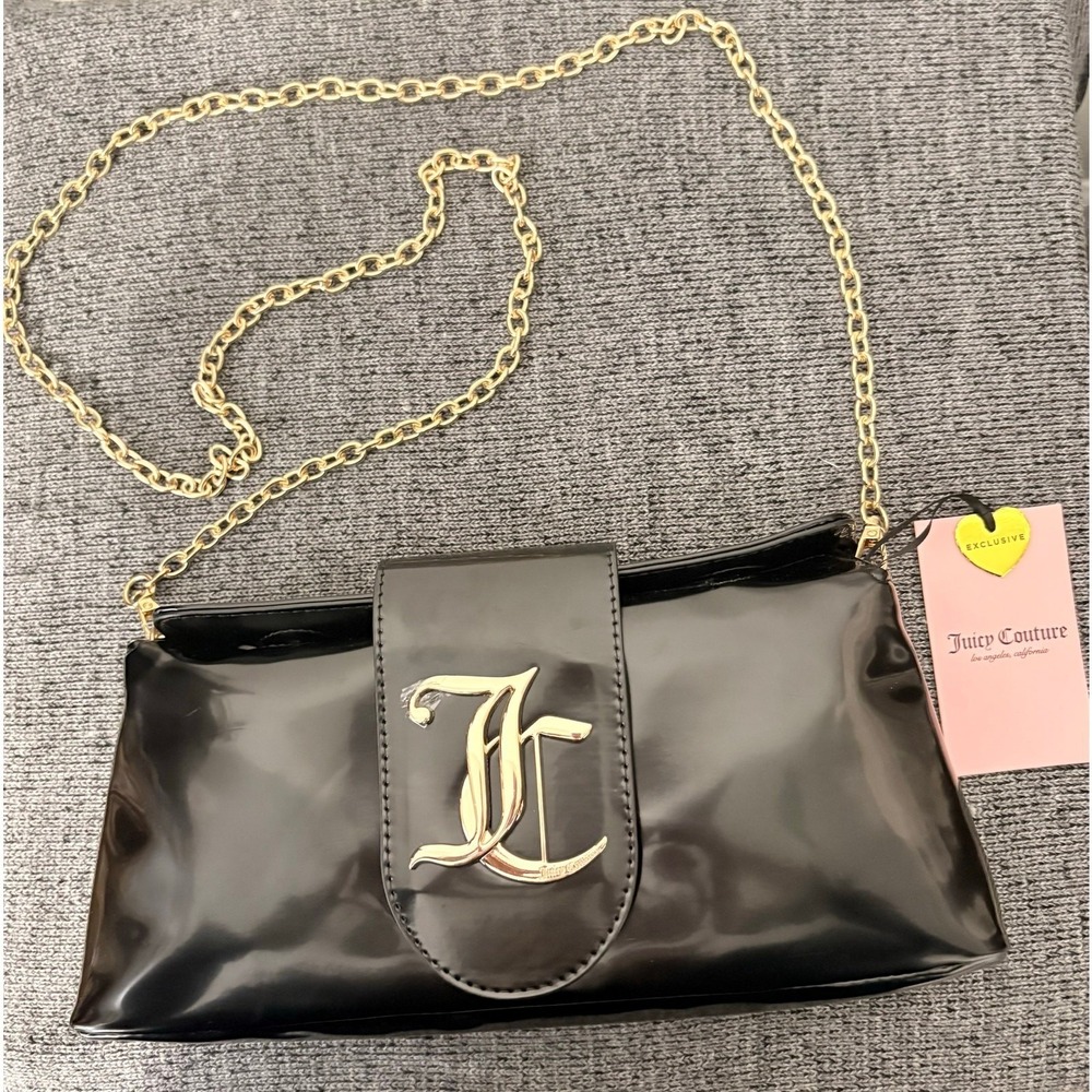 NWT Juicy Couture Crossbody Baguette Bag, Black Gold Logo - Picture 9 of 9
